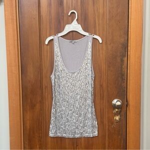 Charlotte Russe Silver Sequin Tank Top, Knit Back, Deep Scoop Neck Medium